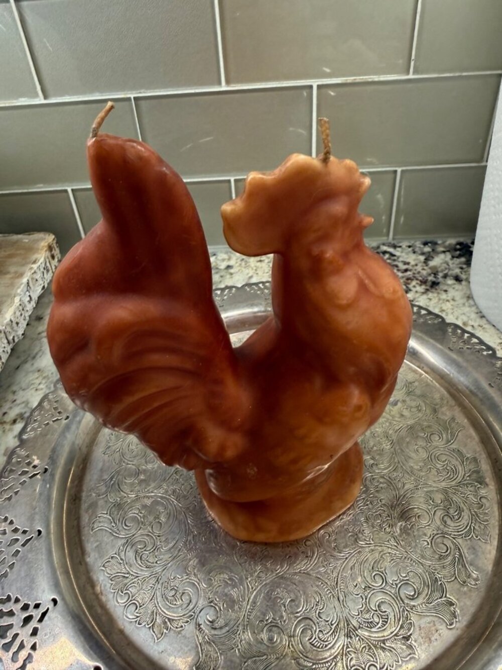 2 VTG Candelier Handcrafted Figural Wax Rooster Candle Rustic Farmhouse Cottage - Picture 3 of 16